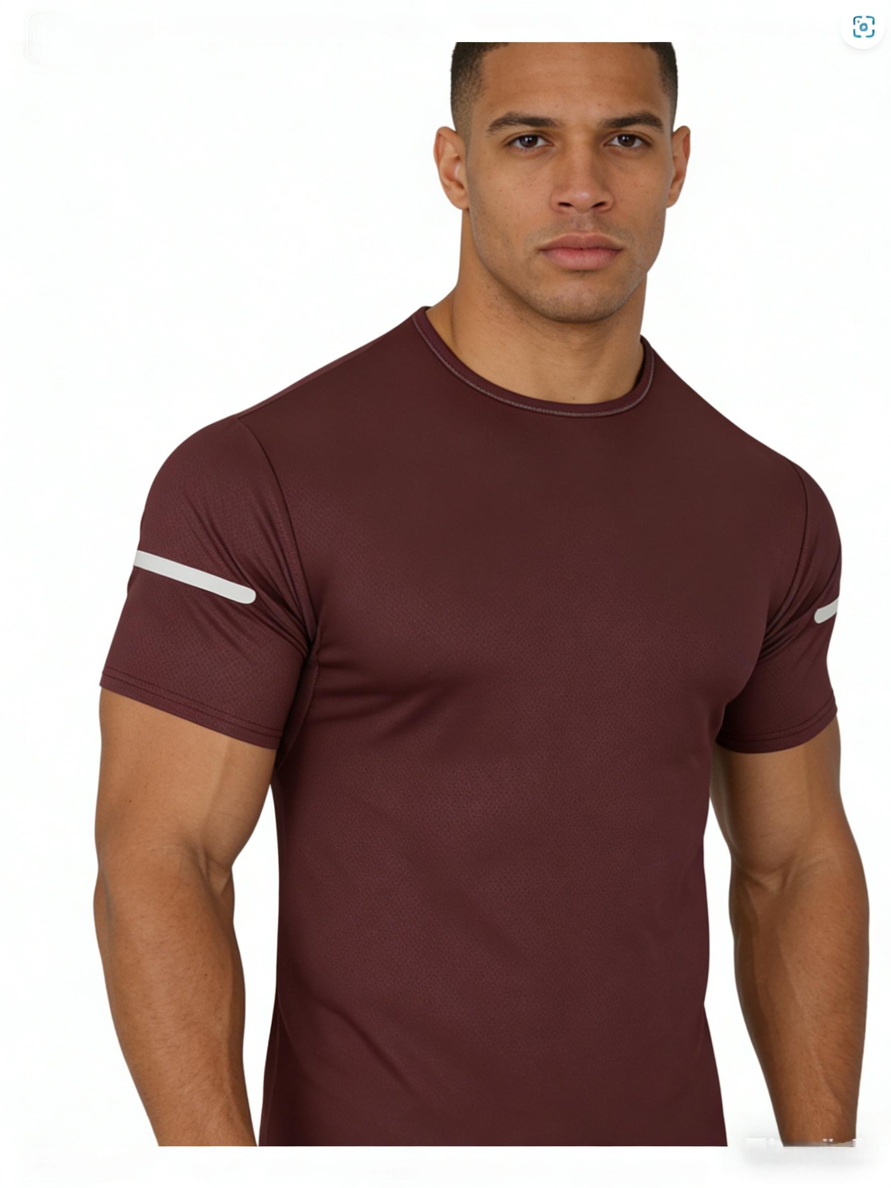 7PCS Men's Print Reflective Stripe  Sports T-Shirts, Quick Drying Breathable Round Neck T-shirt,Casual Tops for Workout Running, Gym Tees, Men's Sportswear for Summer  Running Shirts, Moisture-Wicking T-Shirts, Gym Workout Short Sleeve Shirts