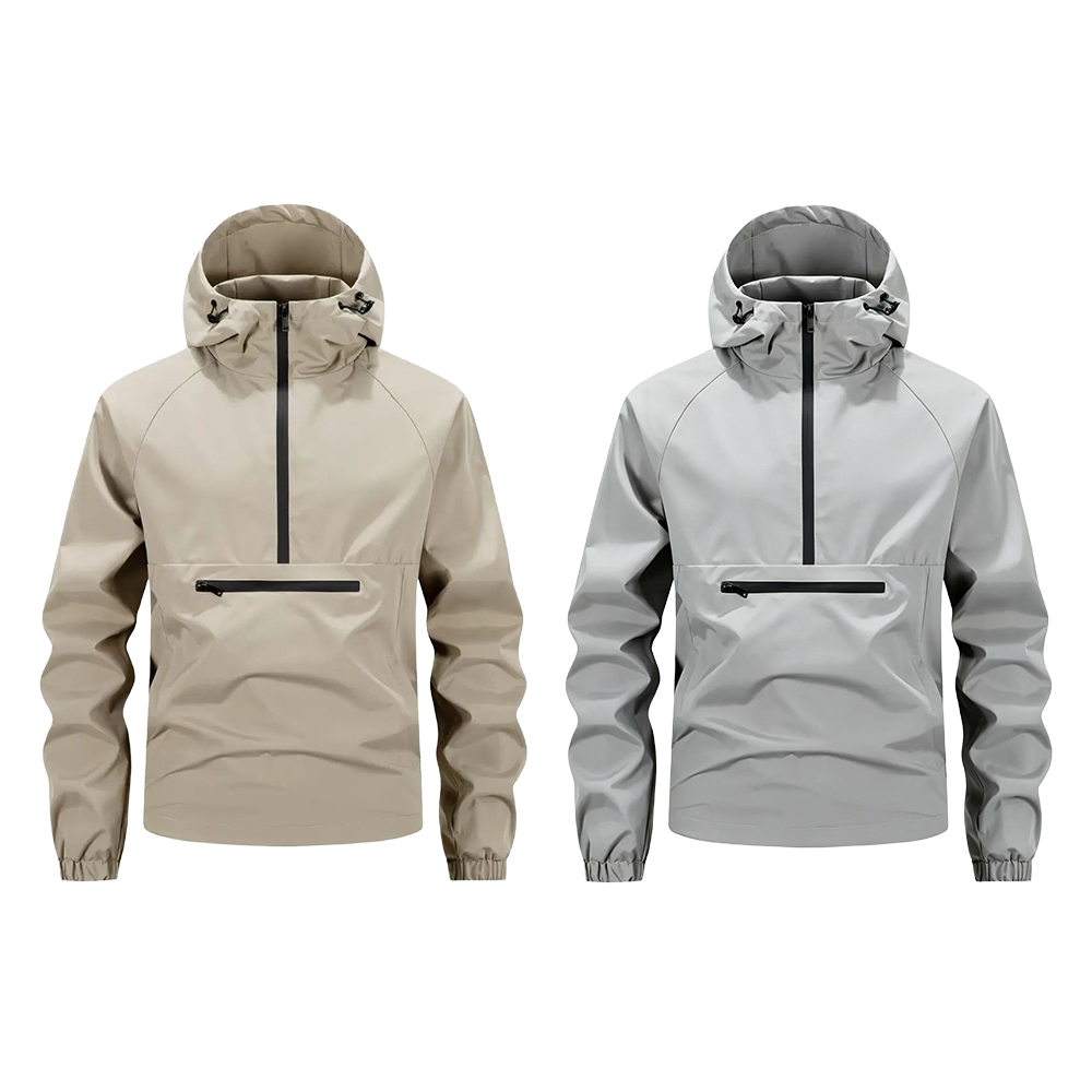 Men's Beige Hoodie - Zippered Pockets, Medium Size, Spring & Autumn Casual Menswear Tops, Long Sleeve Plain Mens Clothing Comfortable Stylish Jacket, Sweatshirts