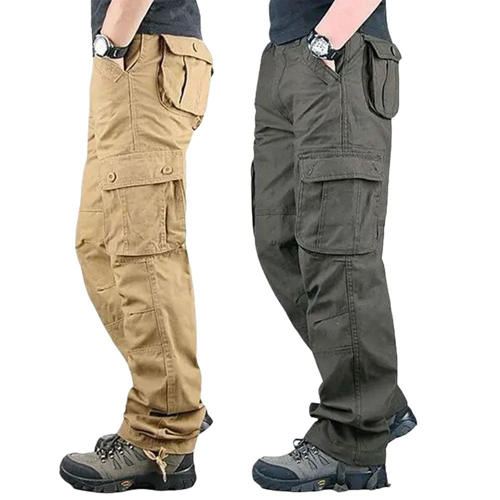 Men’s Cargo Pants - Casual Basic, Mid Waist, Plain, Polyester, Multi-Pocket, Loose Fit