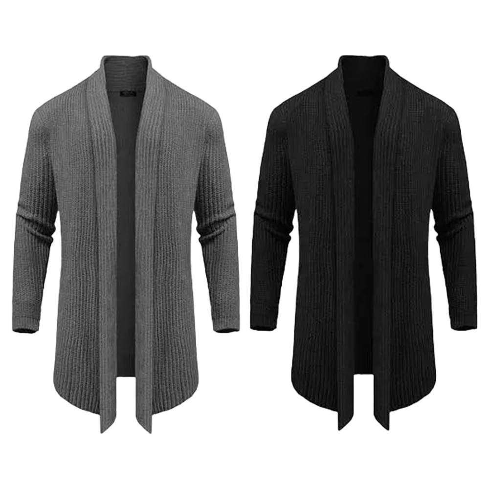 Men's Fashion Shawl Collar Long-Sleeve Fitted Plain Knit Cardigan