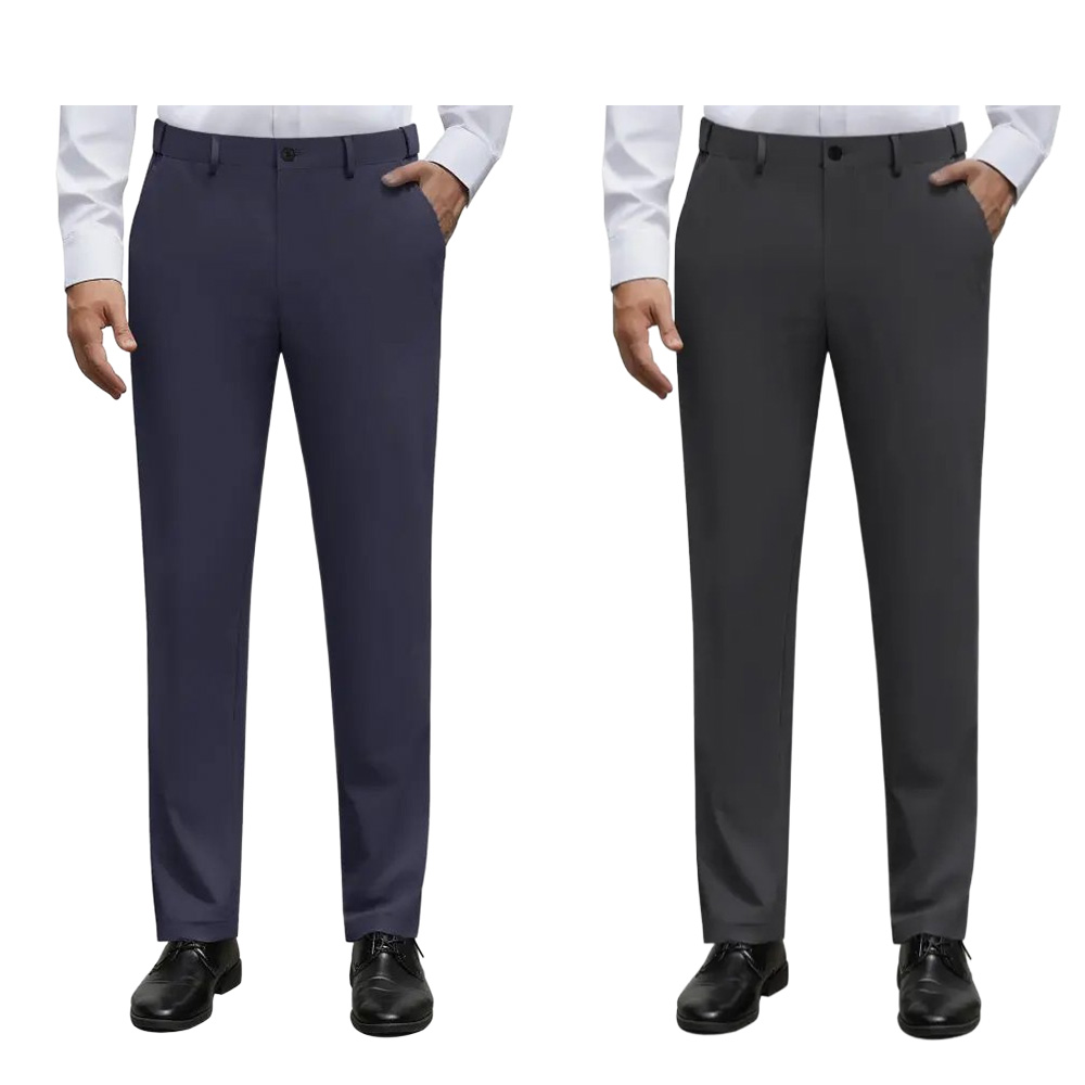 Men's Stretch Dress Pants No Iron Golf Pants Expandable Waist Flat Front Business Casual Formal Pants