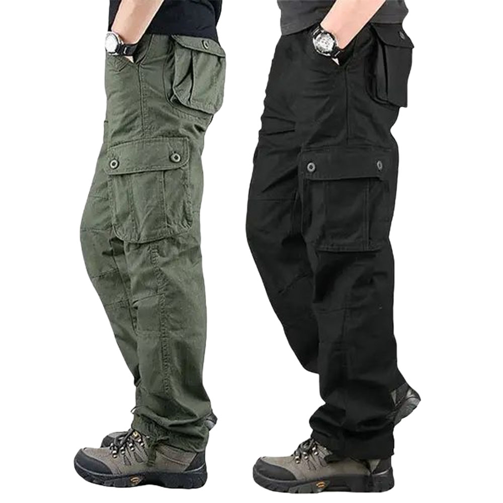 Men’s Cargo Pants - Casual Basic, Mid Waist, Plain, Polyester, Multi-Pocket, Loose Fit