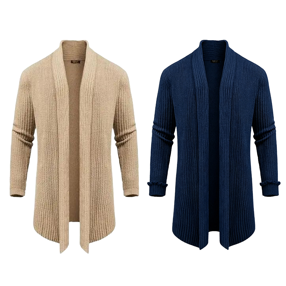 Men's Fashion Shawl Collar Long-Sleeve Fitted Plain Knit Cardigan