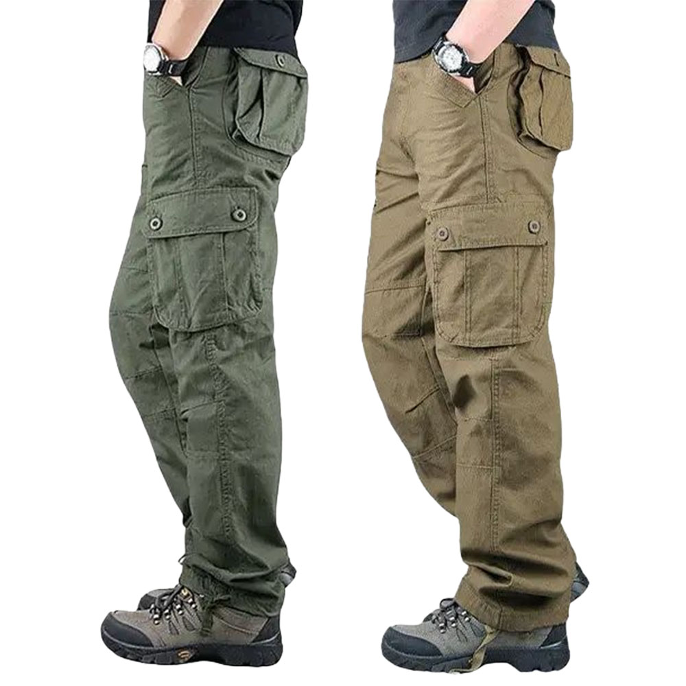 Men’s Cargo Pants - Casual Basic, Mid Waist, Plain, Polyester, Multi-Pocket, Loose Fit