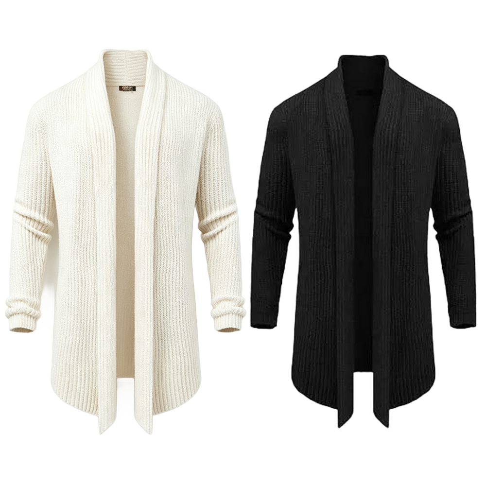 Men's Fashion Shawl Collar Long-Sleeve Fitted Plain Knit Cardigan