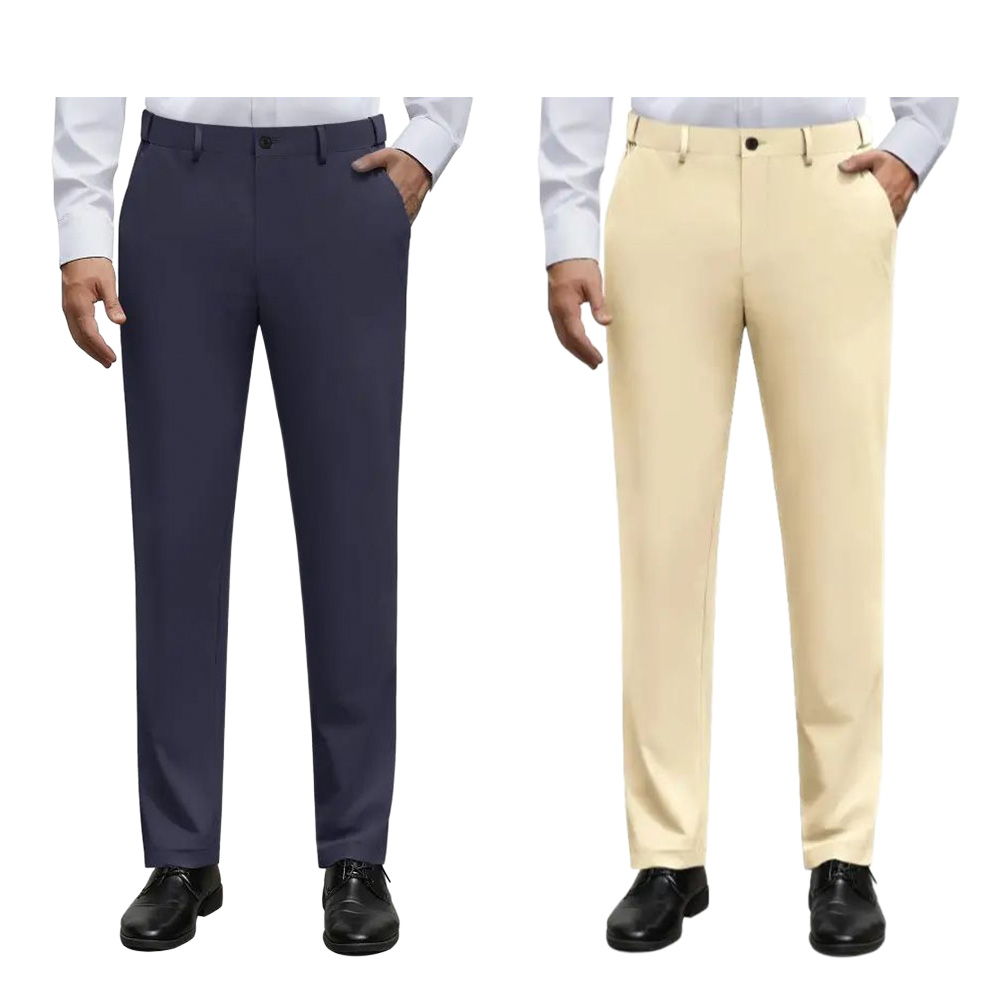 Men's Stretch Dress Pants No Iron Golf Pants Expandable Waist Flat Front Business Casual Formal Pants