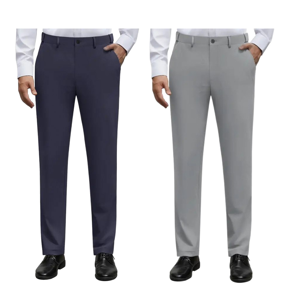 Men's Stretch Dress Pants No Iron Golf Pants Expandable Waist Flat Front Business Casual Formal Pants