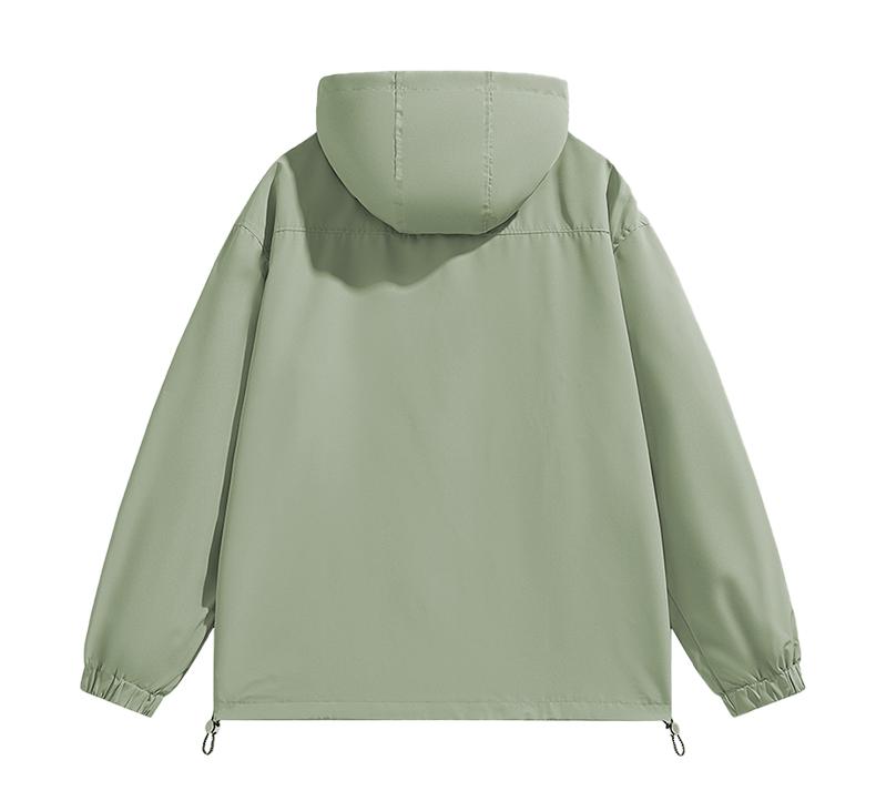 Men&rsquo;s Loose-Fit Hooded Windproof Waterproof Polyester Plain Long-Sleeve Tops - Adjustable Drawstring Hem, Zipper Closure, Casual Outdoor Menswear Outerwear for Everyday Wear