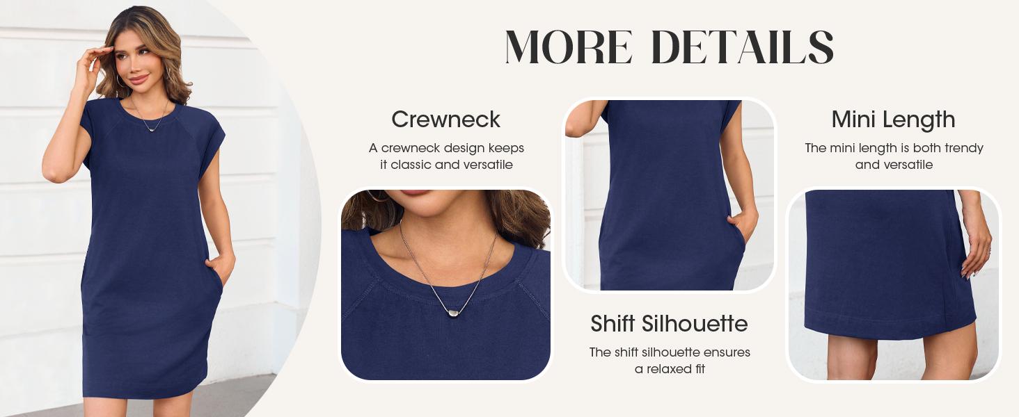 Wenrine Women's Summer T Shirt Dress Casual Cap Sleeve Crewneck Loose Shift Mini Dresses