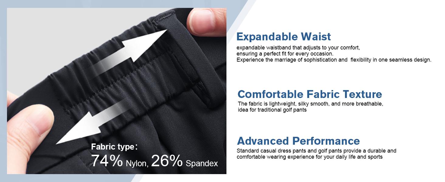 Alimens&Gentle Men's Stretch Dress Pants No Iron Golf Pants Expandable Waist Flat Front Business Casual Formal  Pants