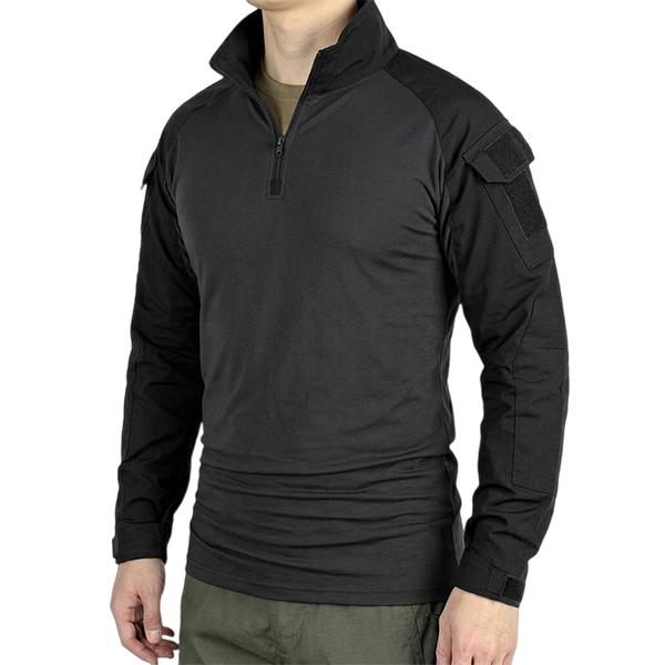 Men&rsquo;s long-sleeve top with a half zipper and stand collar, available in six colors; camouflage color-block design, stretchy and breathable for outdoor wear.