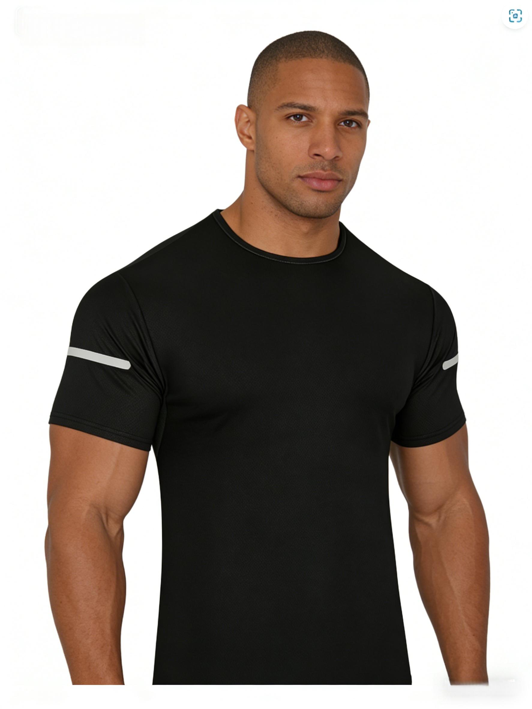 7PCS Men's Print Reflective Stripe  Sports T-Shirts, Quick Drying Breathable Round Neck T-shirt,Casual Tops for Workout Running, Gym Tees, Men's Sportswear for Summer  Running Shirts, Moisture-Wicking T-Shirts, Gym Workout Short Sleeve Shirts