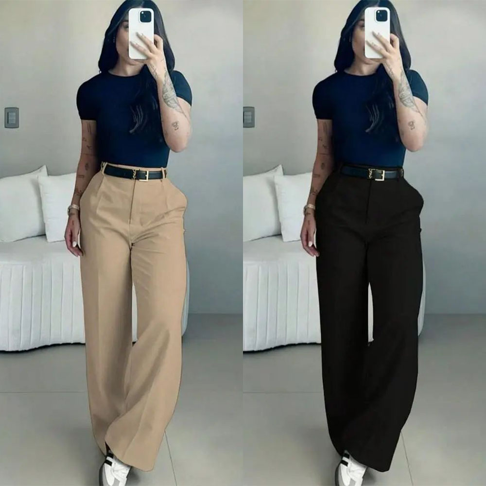 Women's High-Waisted Wide Leg Bottoms - Business Casual Drape Trousers with Clean Front