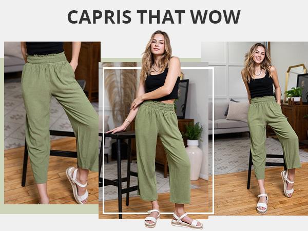 GRAPENT Texairon Linen Capri Pants for Women High Waisted Wide Leg Linen Palazzo Trousers Pull On Elastic Smock Waist Loose Flowy Pants, Women's Clothes, Linen Pants Women,summerwins,summeroutfits,vacationoutfits,beachoutfits GRAPENT Texairon Linen Capri Pants for Women High Waisted Wide Leg Linen Palazzo Trousers Pull On Elastic Smock Waist Loose Flowy Pants, Women's Clothes, Linen Pants Women,summerwins,summeroutfits,vacationoutfits,beachoutfits