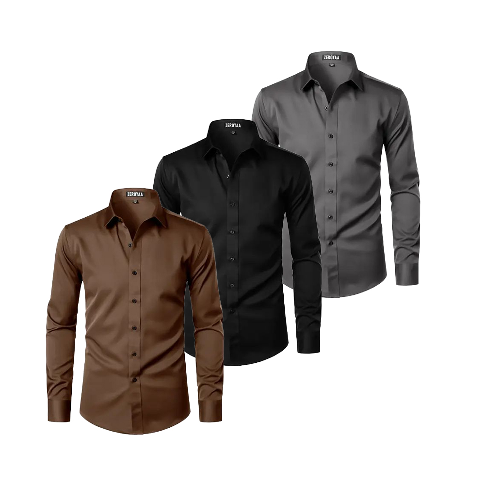 Men's Long Sleeve Dress Shirt Modern Slim Fit Wrinkle