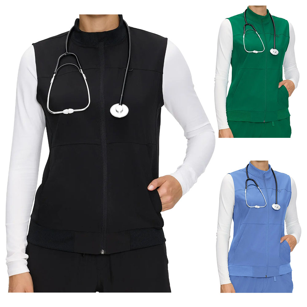 Women's Fitted Scrubs Vest, Comfort Fit Stretch Workwear Uniform with 3 Pockets