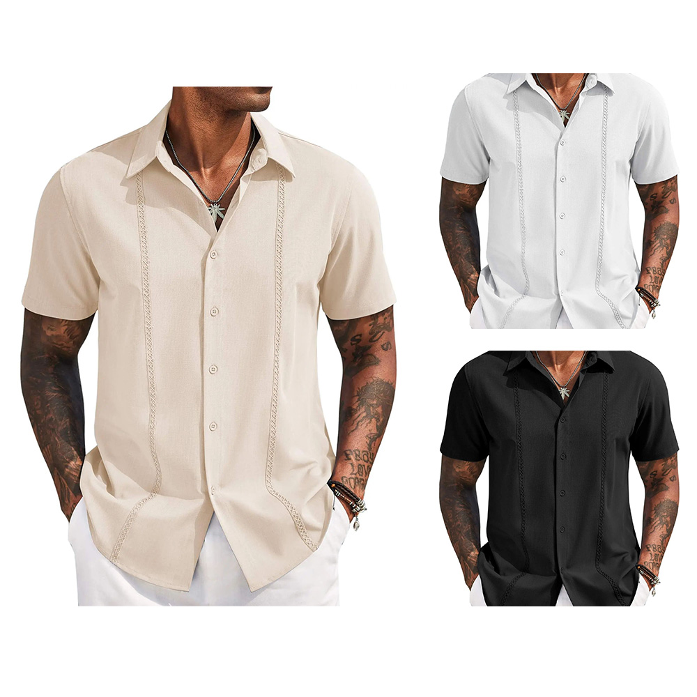 Mens Cuban Guayabera Short Sleeve Shirt Casual Summer Beach Tops Button Down Untucked Shirts