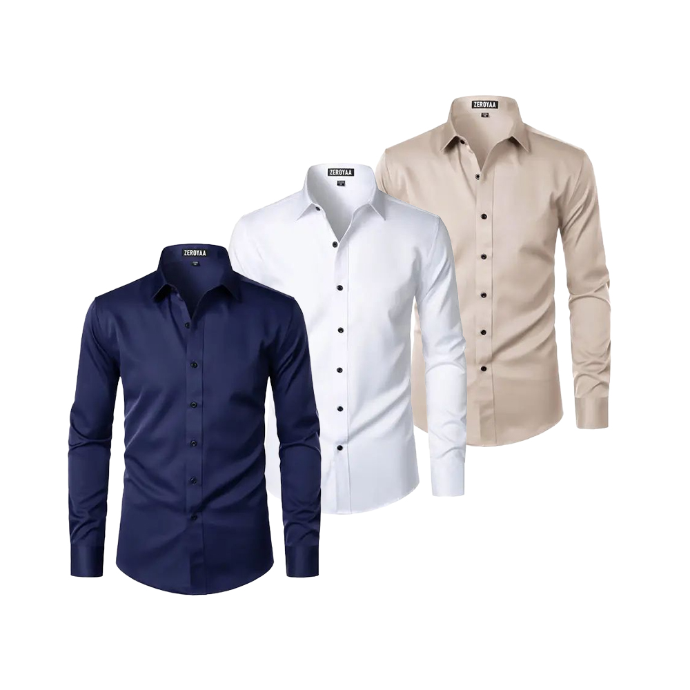 Men's Long Sleeve Dress Shirt Modern Slim Fit Wrinkle