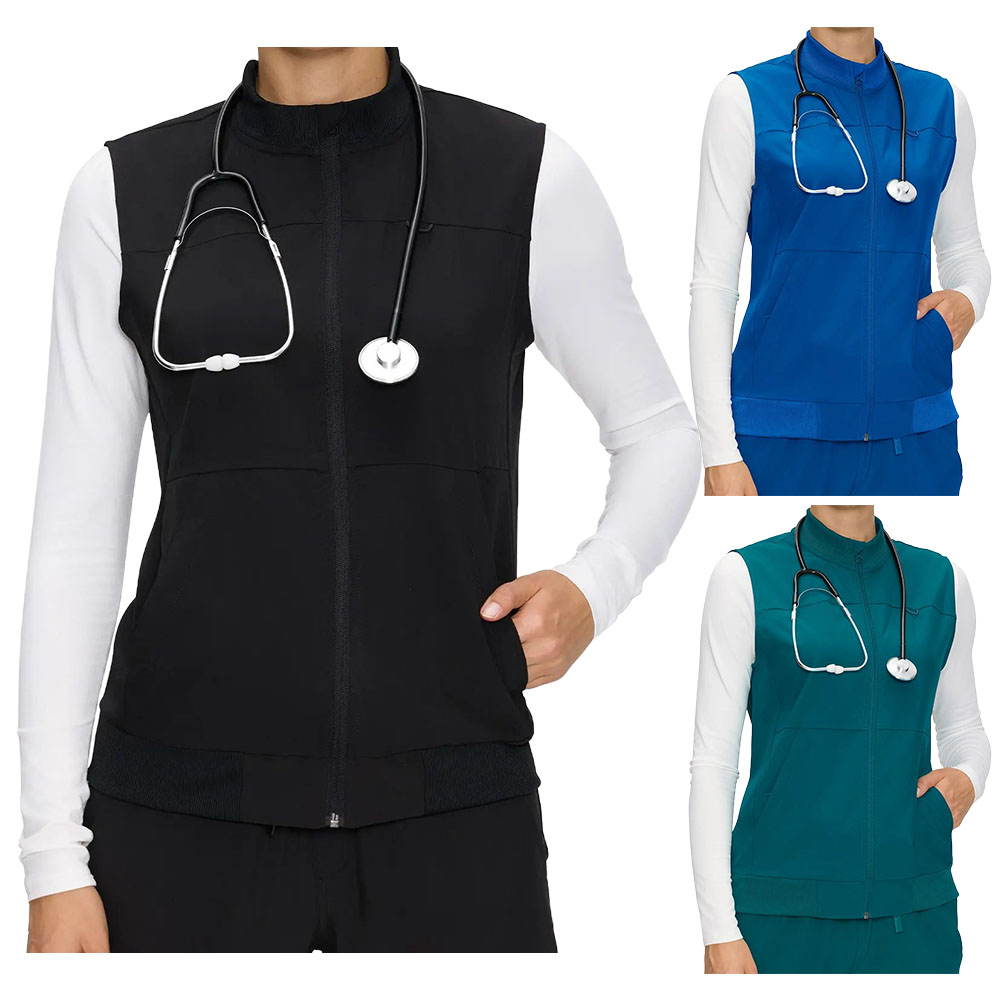 Women's Fitted Scrubs Vest, Comfort Fit Stretch Workwear Uniform with 3 Pockets