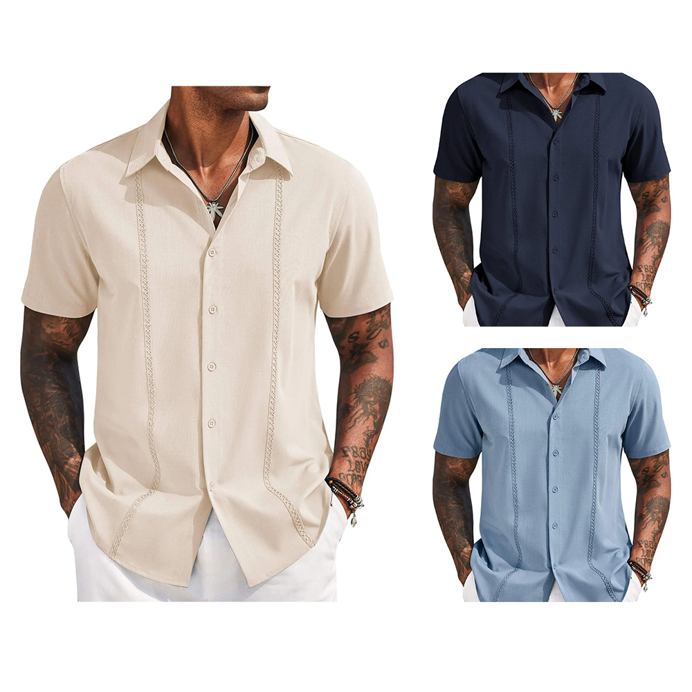 Mens Cuban Guayabera Short Sleeve Shirt Casual Summer Beach Tops Button Down Untucked Shirts
