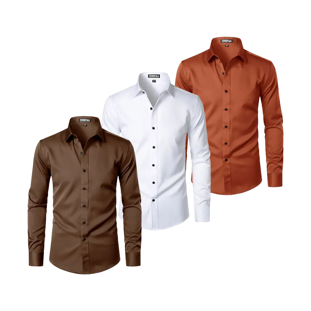 Men's Long Sleeve Dress Shirt Modern Slim Fit Wrinkle