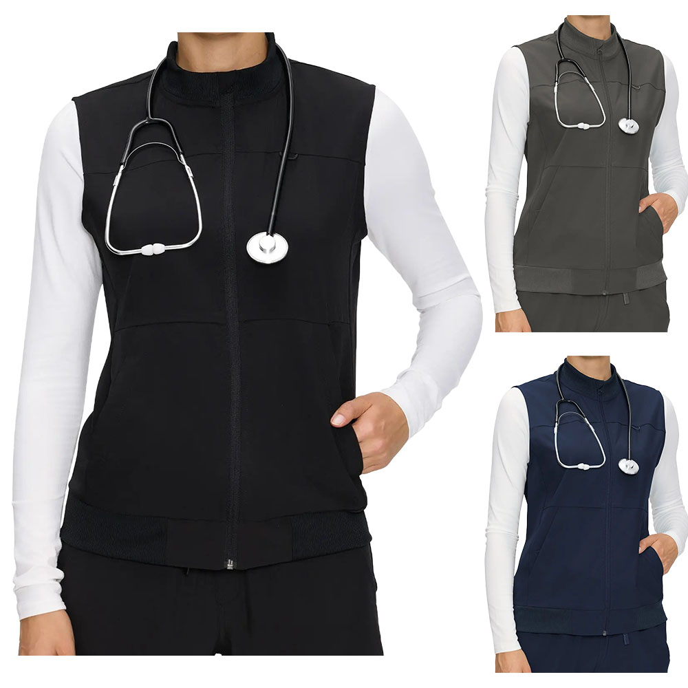 Women's Fitted Scrubs Vest, Comfort Fit Stretch Workwear Uniform with 3 Pockets