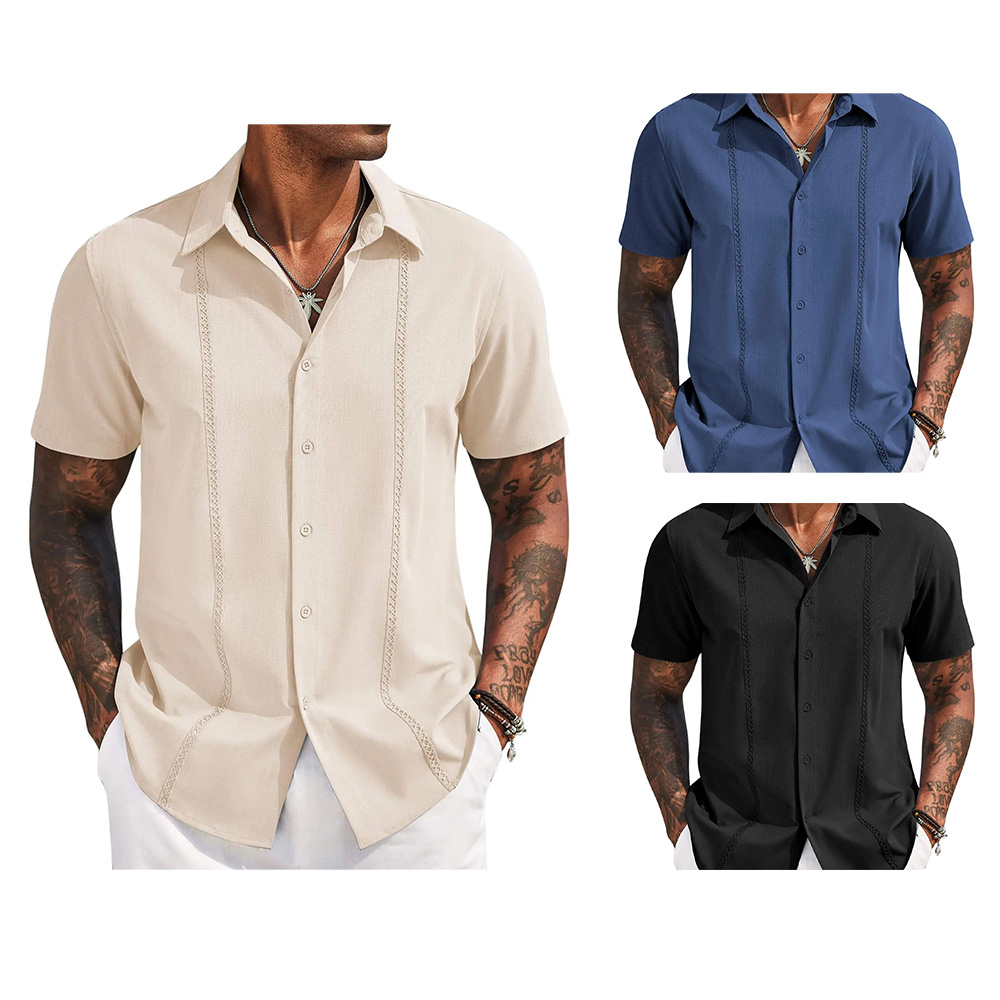 Mens Cuban Guayabera Short Sleeve Shirt Casual Summer Beach Tops Button Down Untucked Shirts