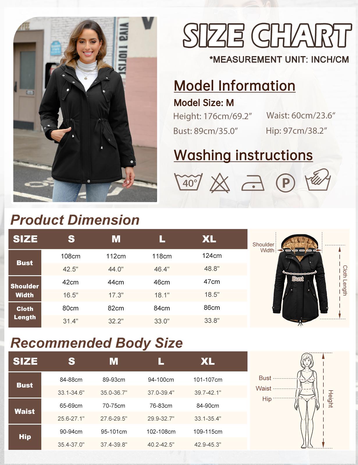 HEEKPEK Women's Thick Fleece Waterproof Hooded Rain Jacket - Casual Fitted Tops with Pockets, Comfortable Lightweight Outerwear Built for Hiking and Travel (Winter, Fall), Raincoat