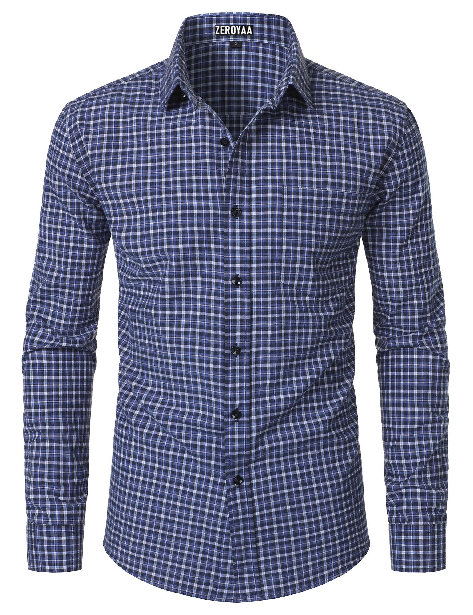 ZEROYAA Men's Plaid Long Sleeve Dress Shirt Formal Gingham Slim Fit Button Down Shirts with Lightweight Casual Classic Birthday Fashion