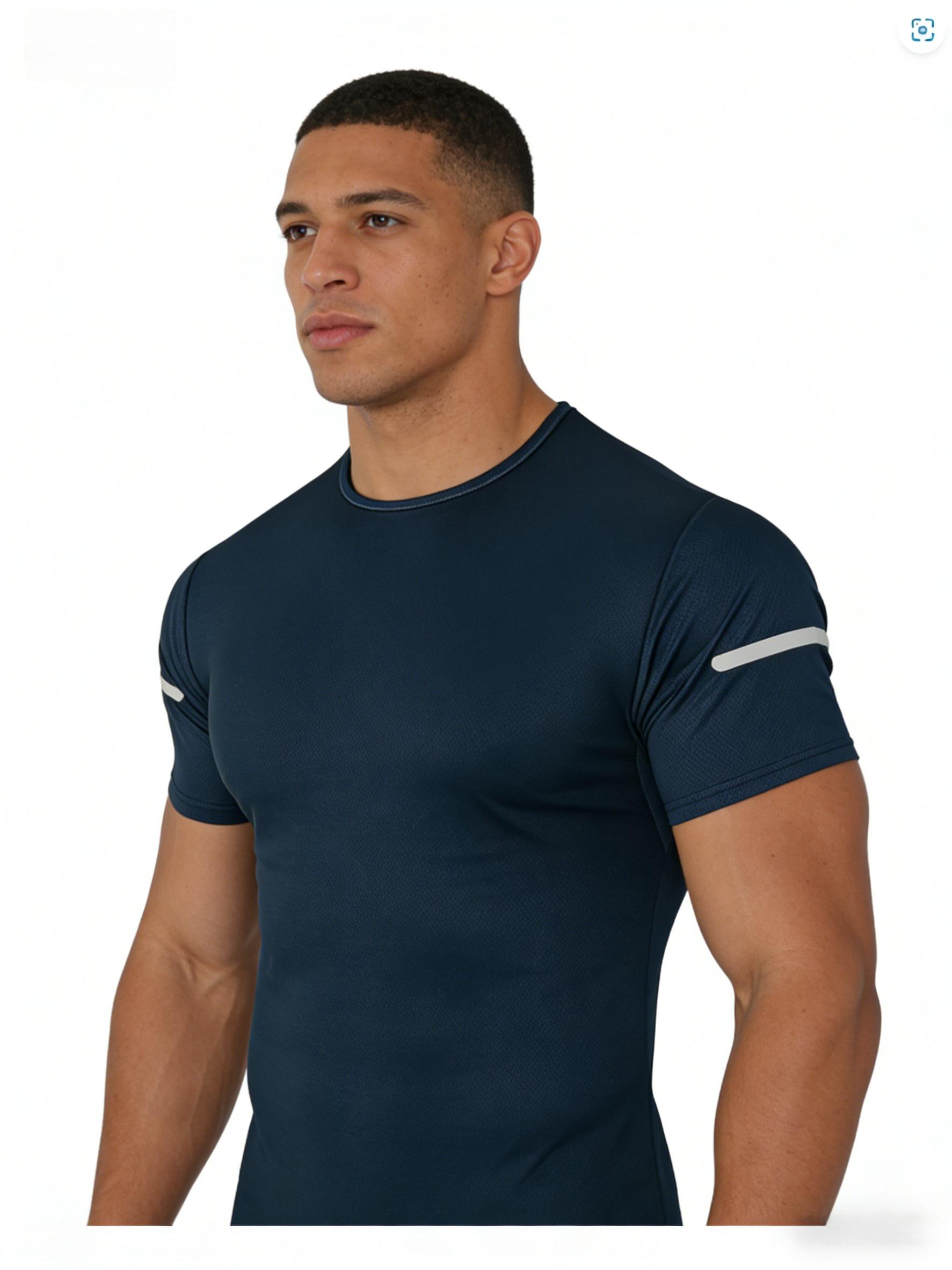 7PCS Men's Print Reflective Stripe  Sports T-Shirts, Quick Drying Breathable Round Neck T-shirt,Casual Tops for Workout Running, Gym Tees, Men's Sportswear for Summer  Running Shirts, Moisture-Wicking T-Shirts, Gym Workout Short Sleeve Shirts