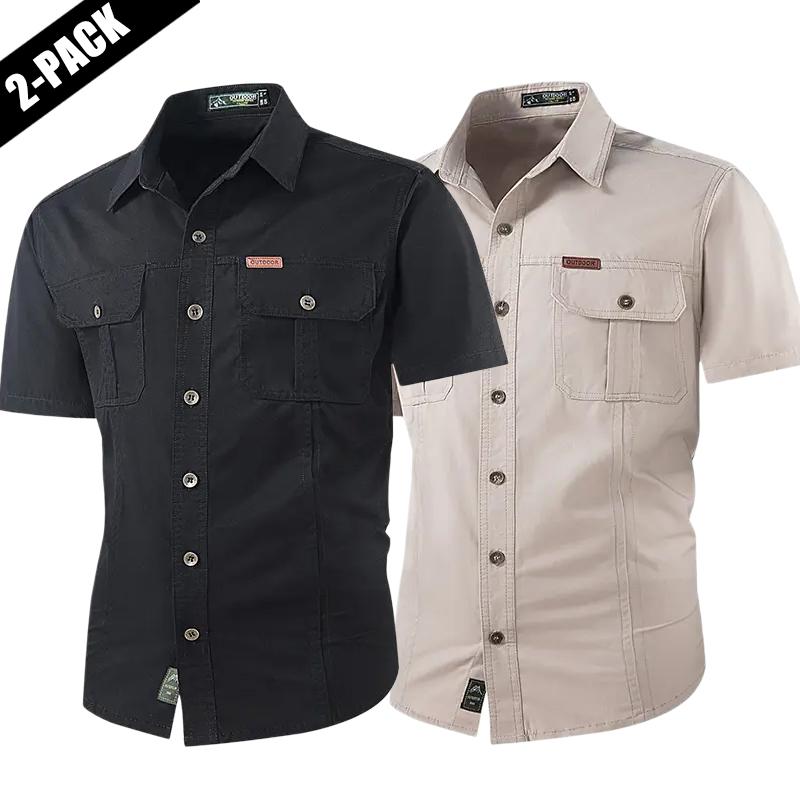 2-pack: summer outdoor casual short-sleeve work shirt with multiple pockets, lightweight design