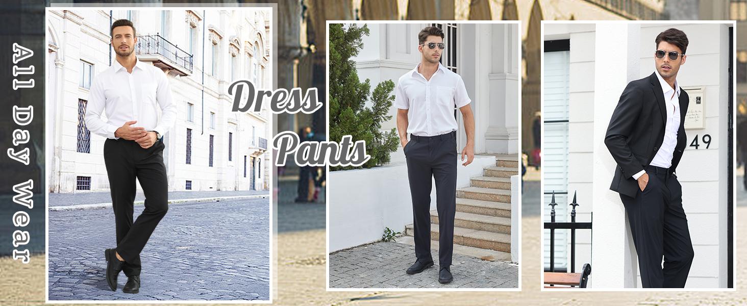 Alimens&Gentle Men's Stretch Dress Pants No Iron Golf Pants Expandable Waist Flat Front Business Casual Formal  Pants