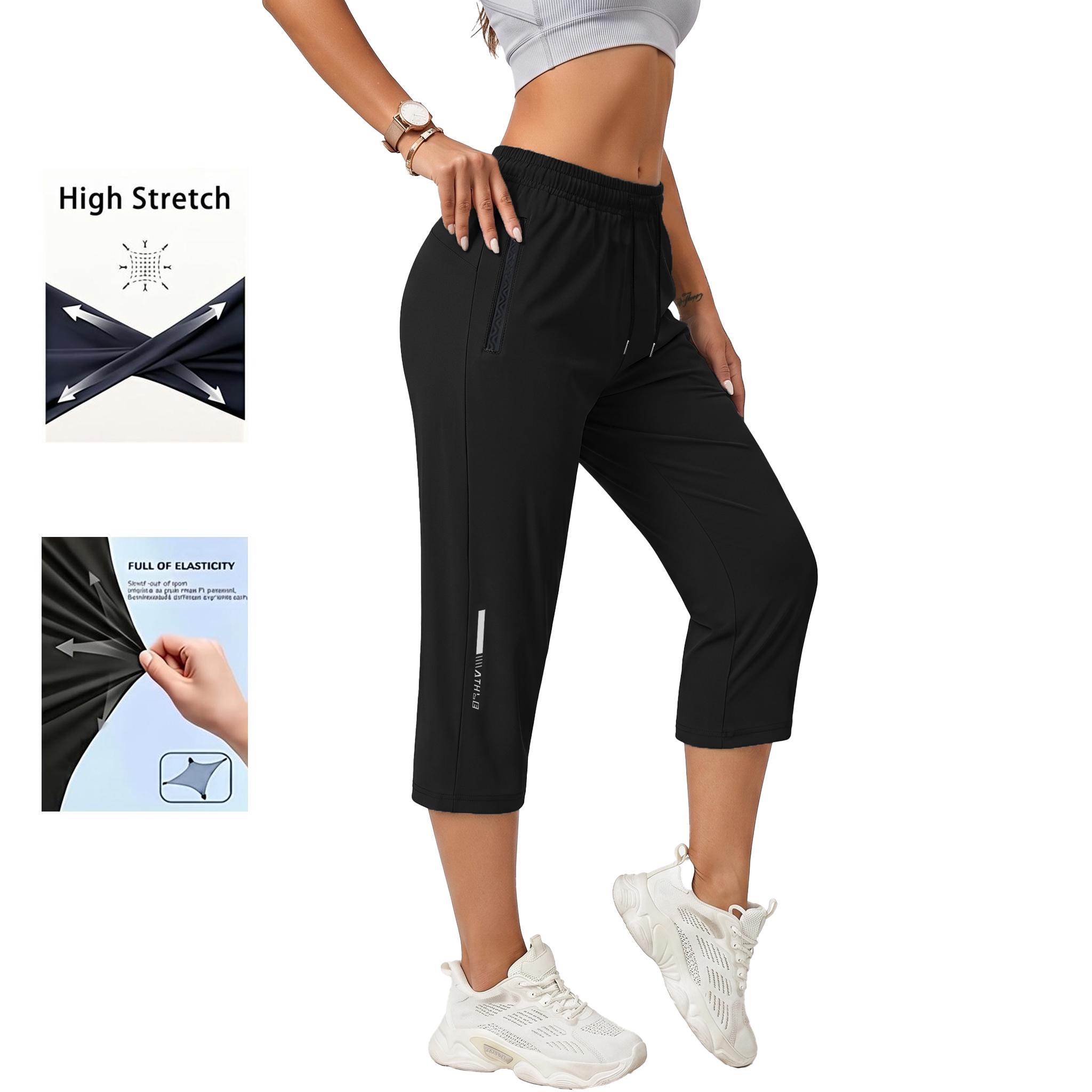 4-pack women&rsquo;s casual, comfortable loose pants&mdash;recommended for summer beach trips and vacations; includes pockets, stretchy fabric, and a summery vibe; seven-eighths length for women. Activewear Athletic