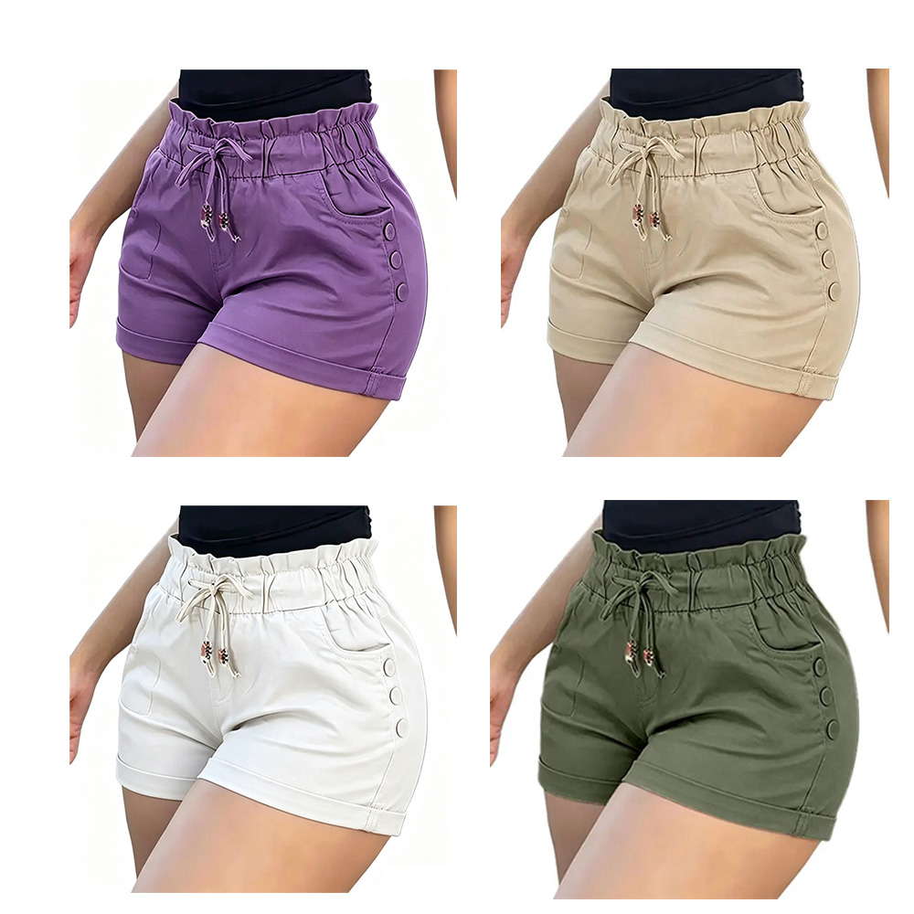 Women's Relaxed Petal-Waist Short Bottoms - Single Piece, Ruffle Waistband, Front Pockets