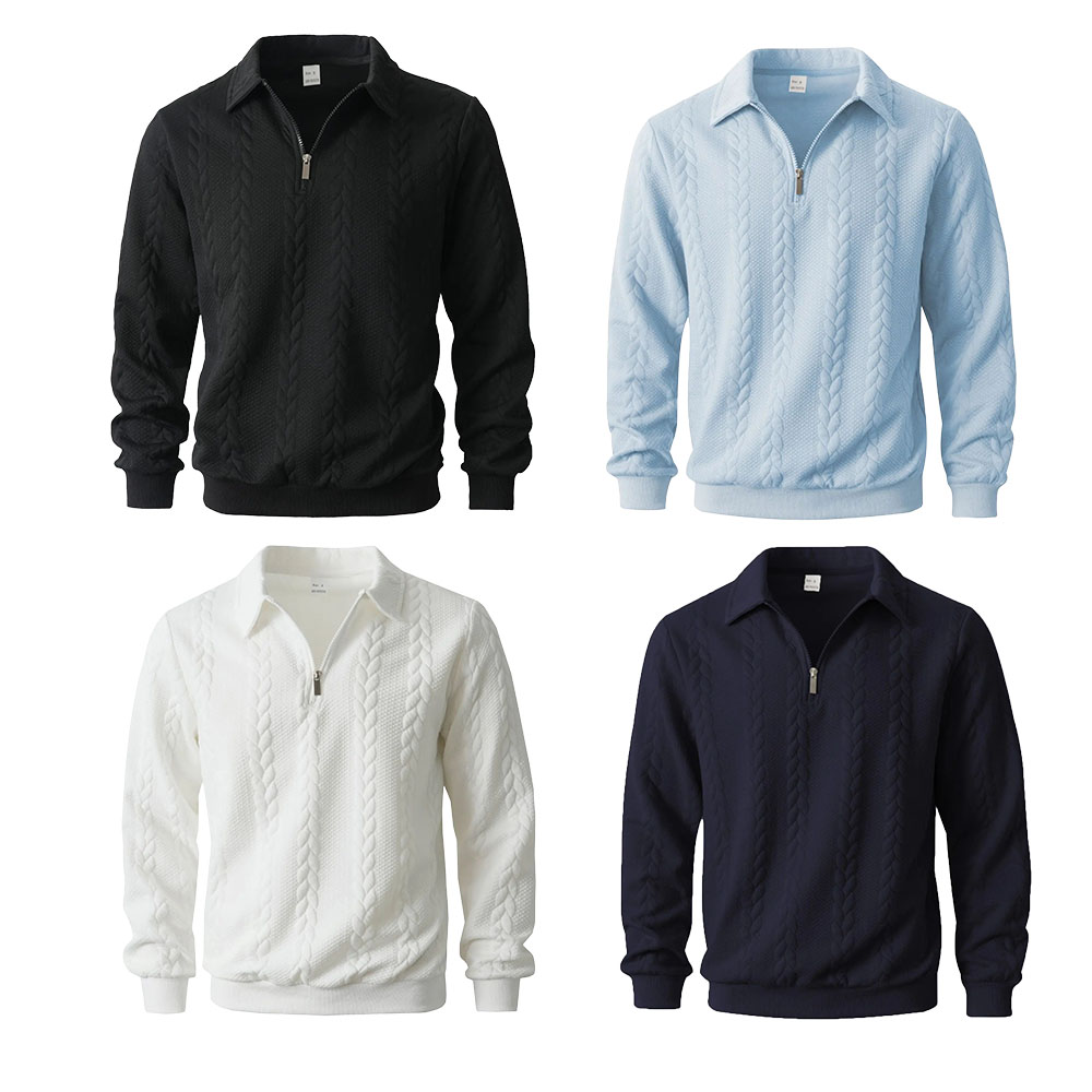 Men's Spring Outfits Knitted Polo Neck Long Sleeve Fitted Knitwear Sweatshirt for Daily Wear