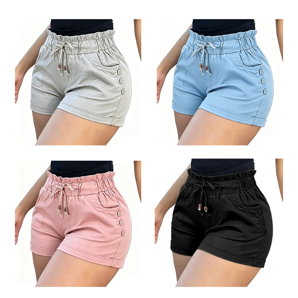 Women's Relaxed Petal-Waist Short Bottoms - Single Piece, Ruffle Waistband, Front Pockets