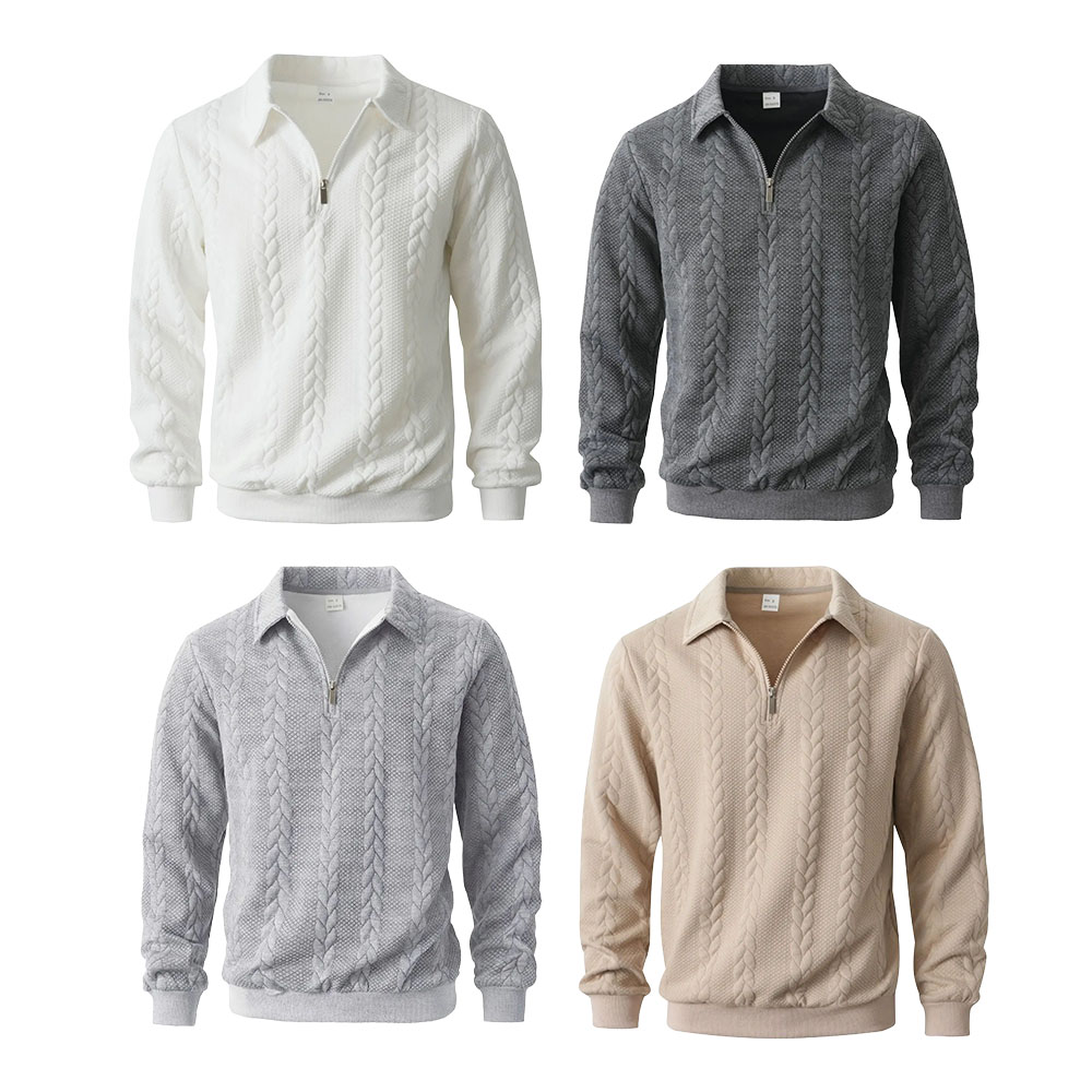 Men's Spring Outfits Knitted Polo Neck Long Sleeve Fitted Knitwear Sweatshirt for Daily Wear