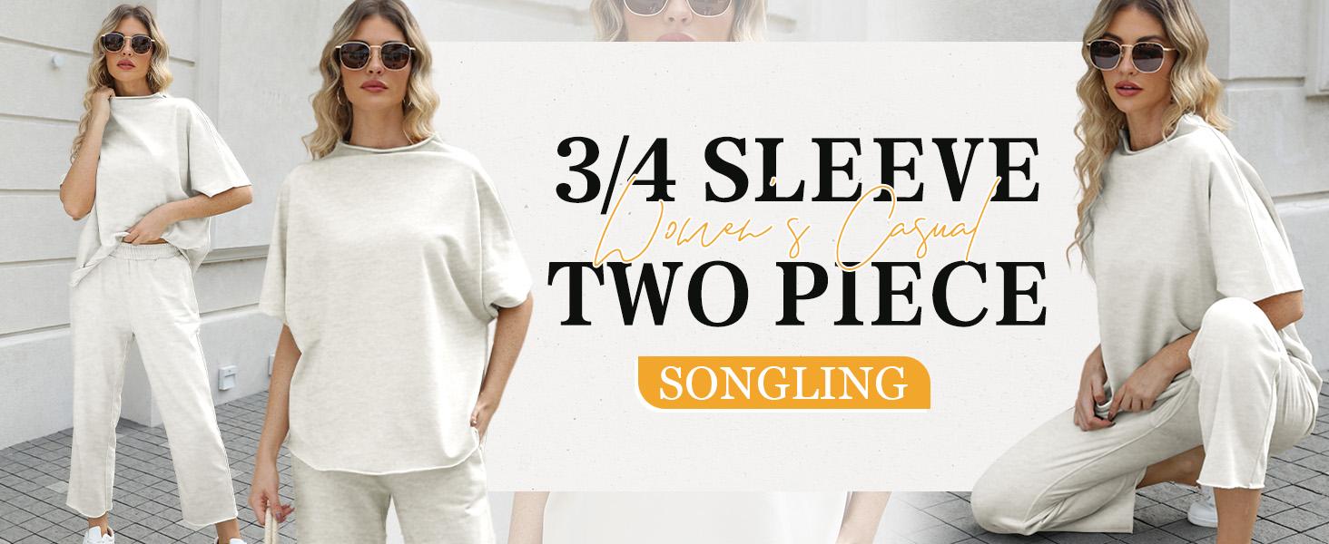 Songling Women's Casual Two-Piece Outfits 3/4 Batwing Sleeve Capelet CrewNeck Pullover Top & Wide Leg Pants Lounge Sets Sweatsuit Blazer Trouser Womenswear Clothes Gamis Songling Women's Casual Two-Piece Outfits 3/4 Batwing Sleeve Capelet CrewNeck Pullover Top & Wide Leg Pants Lounge Sets Sweatsuit Blazer Trouser Womenswear Clothes Gamis