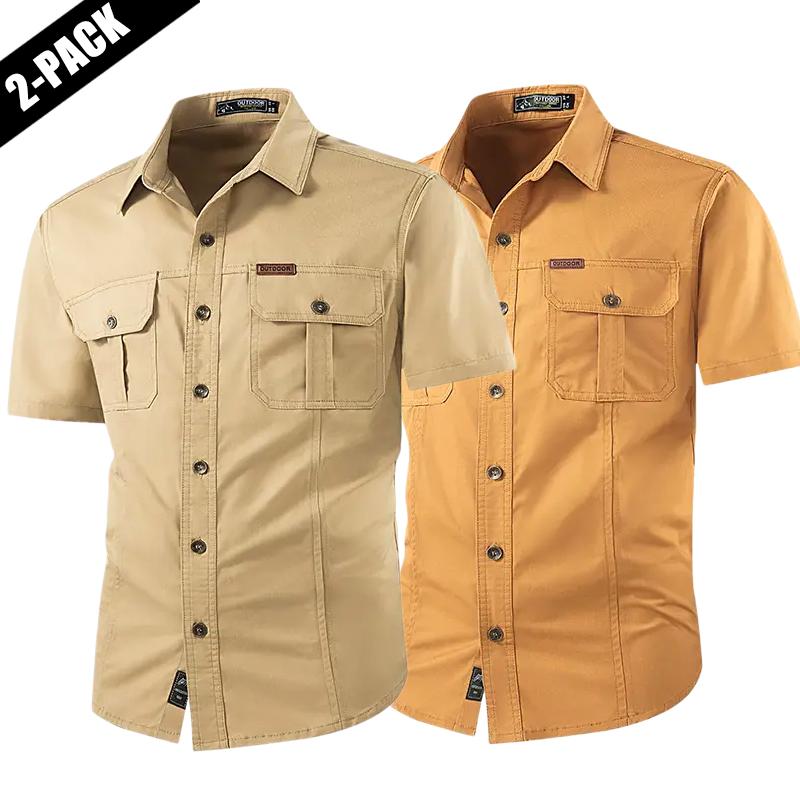 2-pack: summer outdoor casual short-sleeve work shirt with multiple pockets, lightweight design