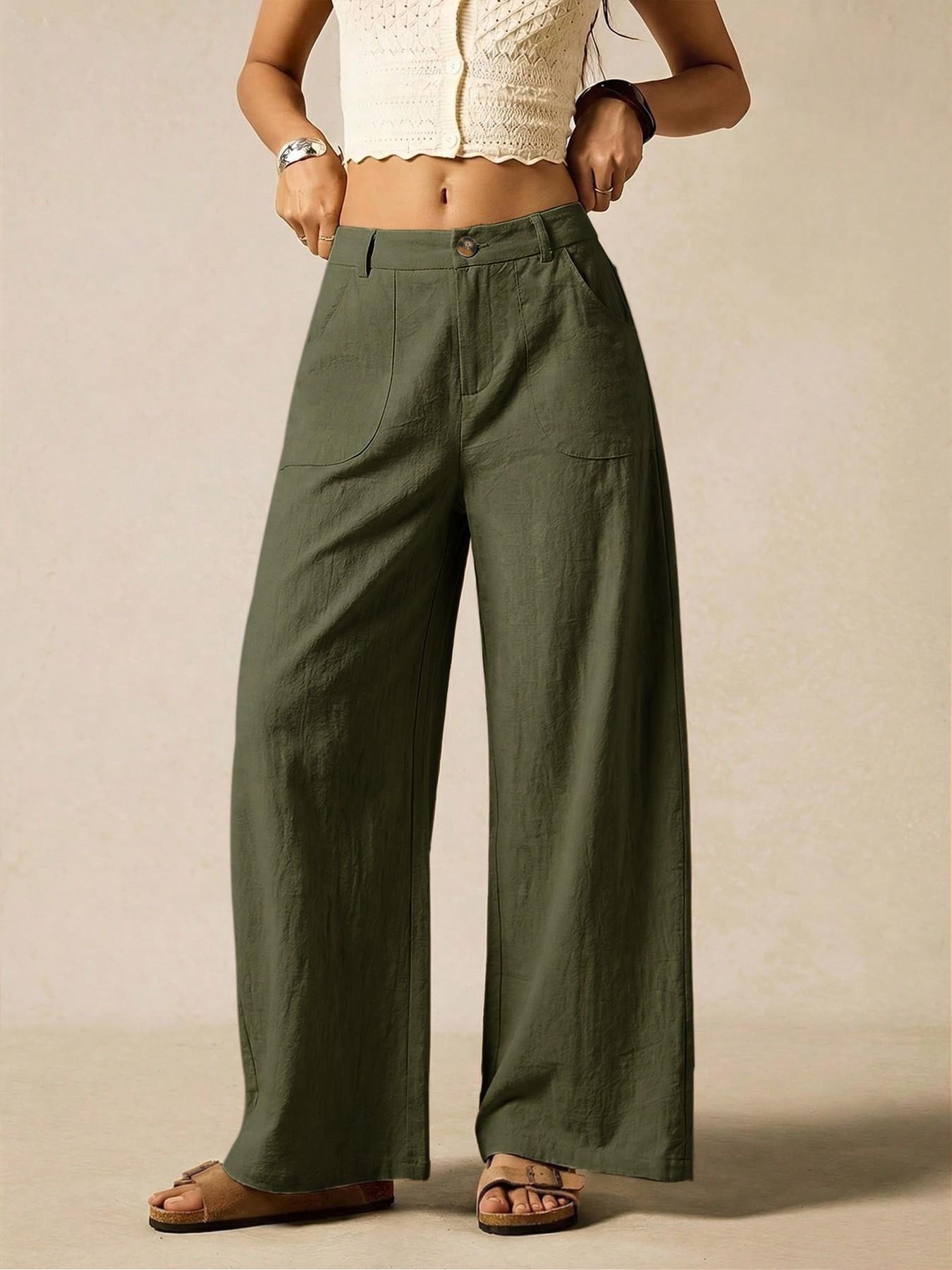 Women's Summer Linen Breathable Lightweight Palazzo Pants Flowy Wide Straight Leg Beach Trousers, Button Pocket Trousers, With Pocket Casual Solid Color Soft Elastic High Waist Travel Vacation Date Brunch Home Work Street wear Women's Summer Linen Breathable Lightweight Palazzo Pants Flowy Wide Straight Leg Beach Trousers, Button Pocket Trousers, With Pocket Casual Solid Color Soft Elastic High Waist Travel Vacation Date Brunch Home Work Street wear