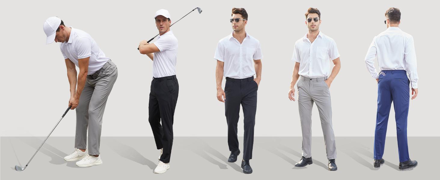 Alimens&Gentle Men's Stretch Dress Pants No Iron Golf Pants Expandable Waist Flat Front Business Casual Formal  Pants