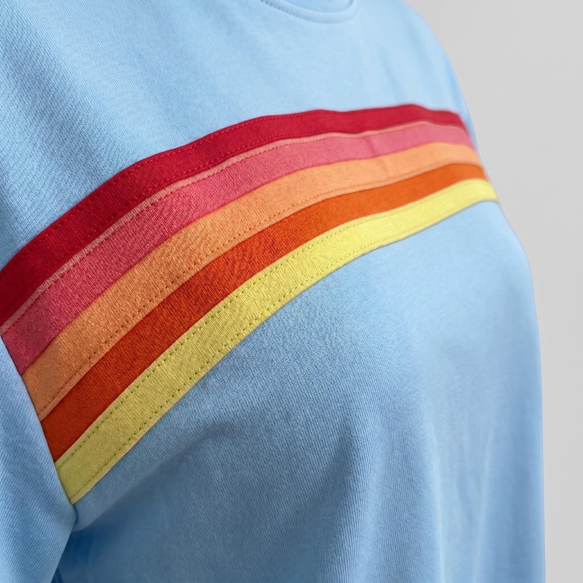 Women's Short 2-Piece Rainbow Strip Outdoor Sportswear Set - Loose Fit Crop Top & Bottoms, Solid Round Neck, Short Sleeves, Lightweight Breathable Blend Clothing, Baby Blue, Baseball Use, Light Spandex Women's Clothes tiktokshopspringglowup, 2 Piece Sets,