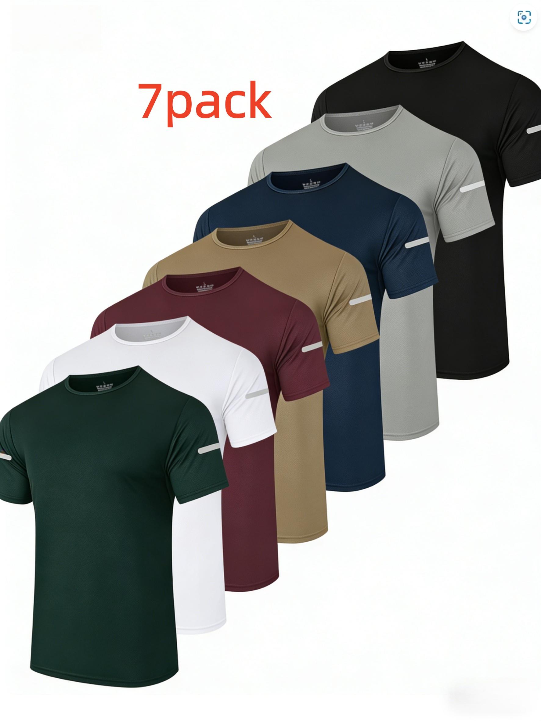 7PCS Men's Print Reflective Stripe  Sports T-Shirts, Quick Drying Breathable Round Neck T-shirt,Casual Tops for Workout Running, Gym Tees, Men's Sportswear for Summer  Running Shirts, Moisture-Wicking T-Shirts, Gym Workout Short Sleeve Shirts