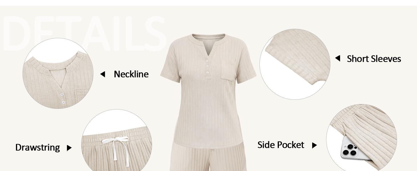 Yousify 2 Piece Short Sets for Women Summer 2026 Lounge Short Sleeve Henley Outfits Sweatsuit with Pocket
