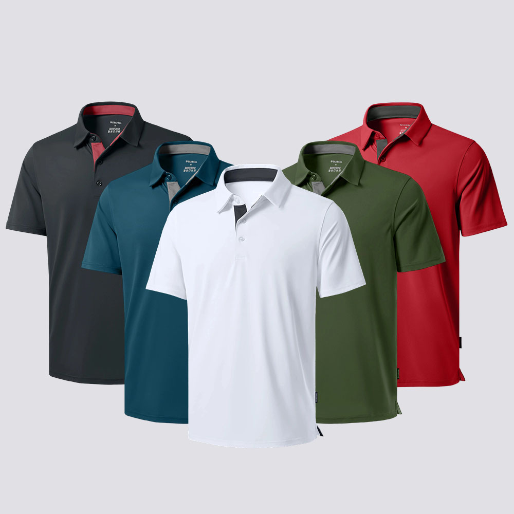 Men's Dry Fit Moisture-Wicking Fabric Polo Collar Shirt Menswear Stylish Ribbed Sleeve