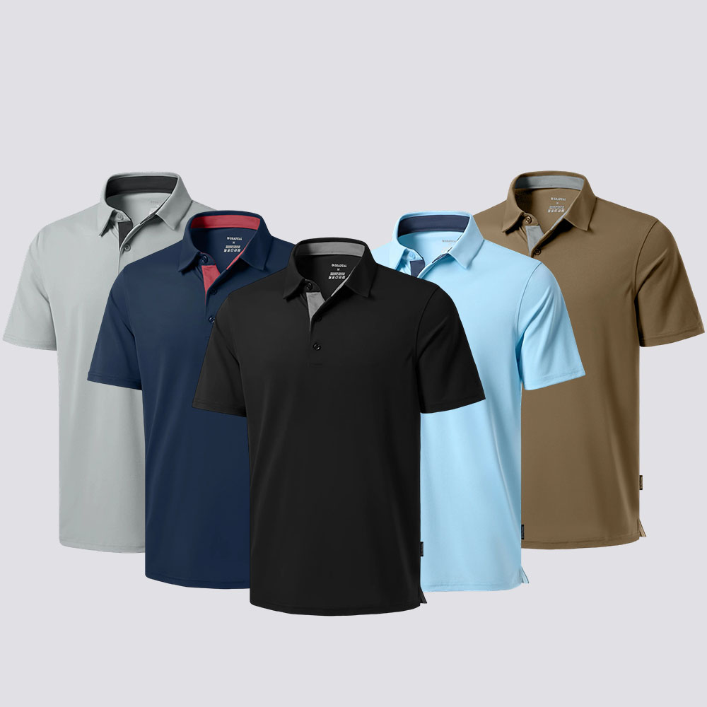 Men's Dry Fit Moisture-Wicking Fabric Polo Collar Shirt Menswear Stylish Ribbed Sleeve