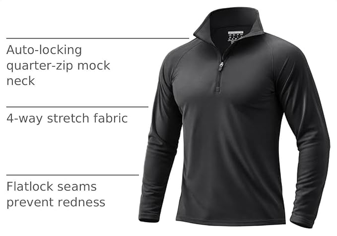 Men's UPF 50+ Quarter Zip Sun Protection Long Sleeve Golf Shirt