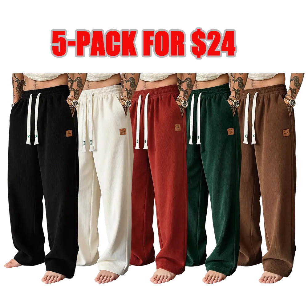 Men's 5-Pack Comfy Casual Pants - Mid-Rise Straight-Leg Loose Fit