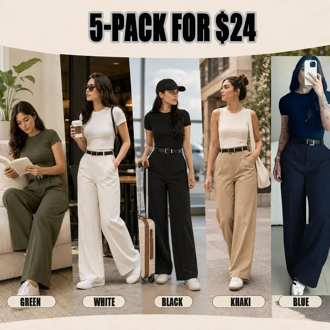 Women's High-Waisted Wide Leg Bottoms - Business Casual Drape Trousers with Clean Front