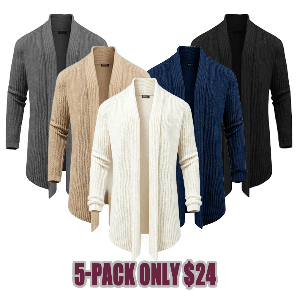 Men's Fashion Shawl Collar Long-Sleeve Fitted Plain Knit Cardigan